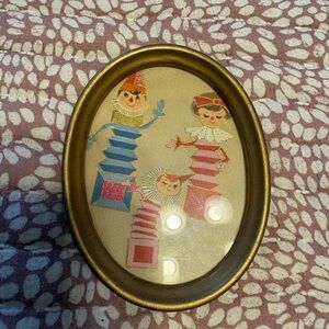 Vintage Oval Clown Art in Gold Frame